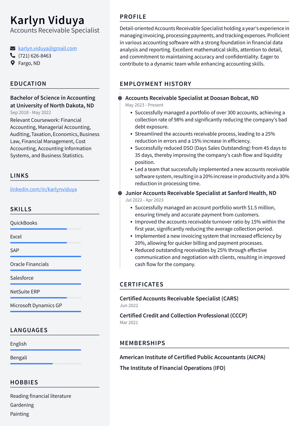 Oracle accounts receivable specialist resume examples