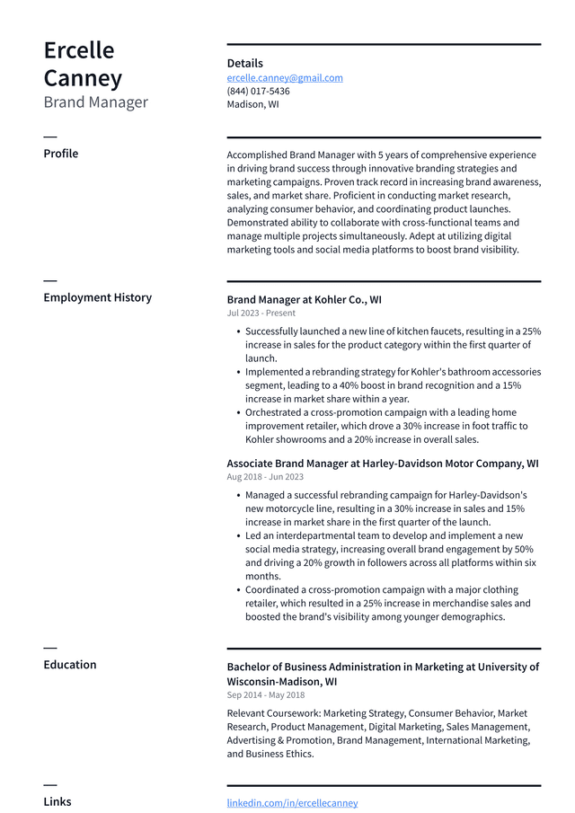 Oracle Brand Manager Resume Example