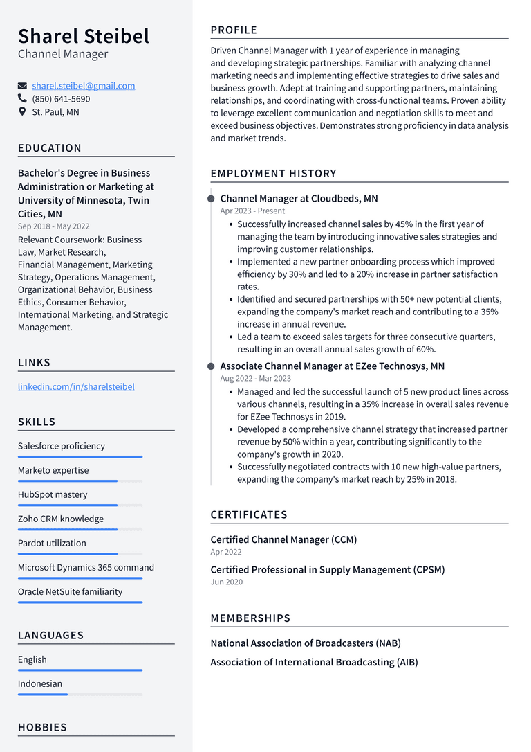 Channel Partner Resume Example Oracle Channel Manager Resume Examples | ResumeCat