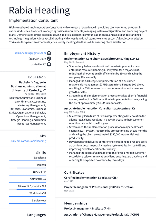 Oracle Implementation Consultant Resume Example