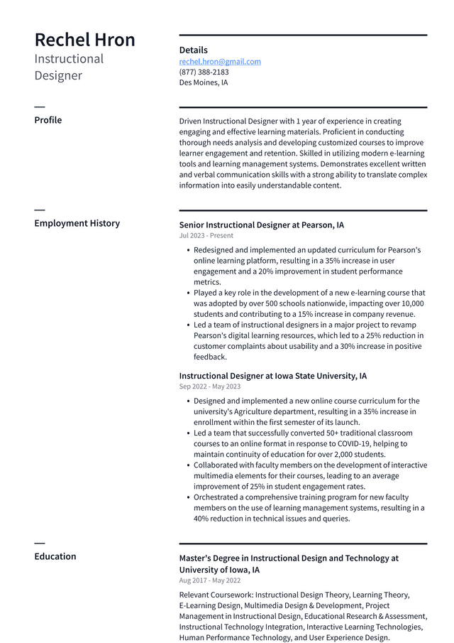 Oracle Instructional Designer Resume Example