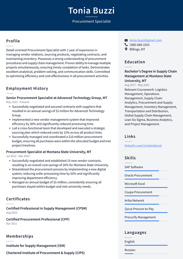 Oracle Procurement Specialist Resume Example