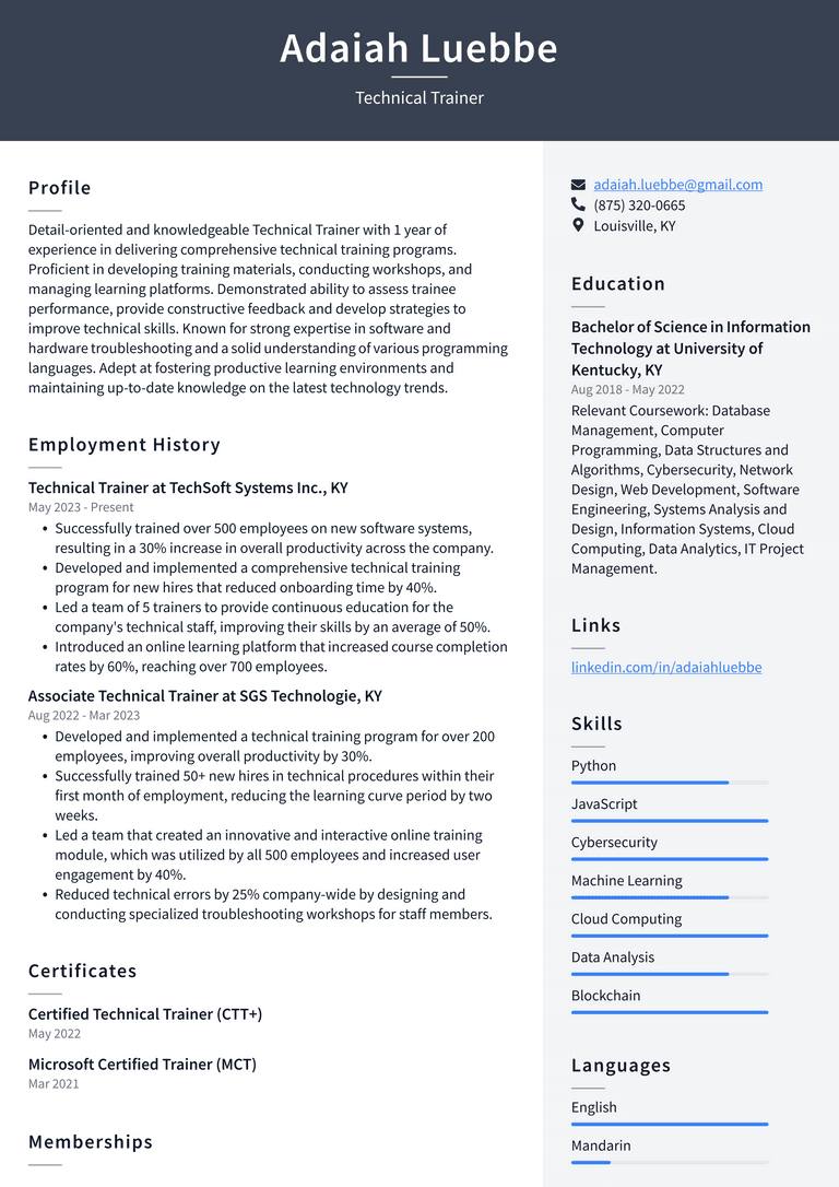 Oracle Technical Trainer Resume Examples | ResumeCat