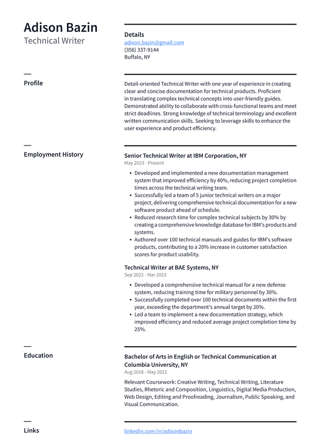 Oracle Technical Writer Resume Example