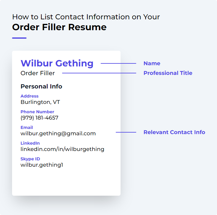 How to List Contact Information for an Order Filler Resume