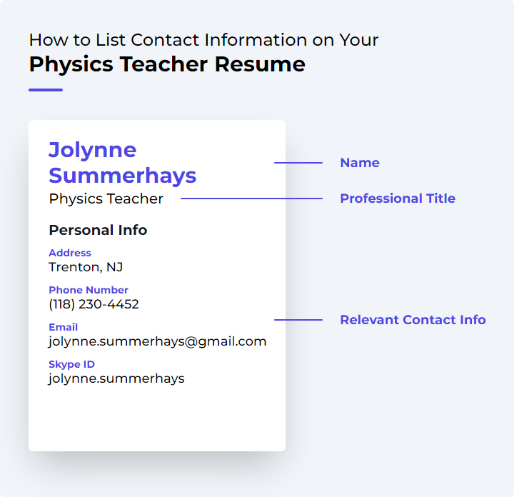 How to List Contact Information for a Physics Teacher Resume