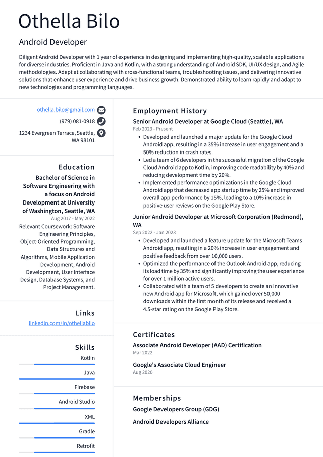 Pinterest Android Developer Resume Example