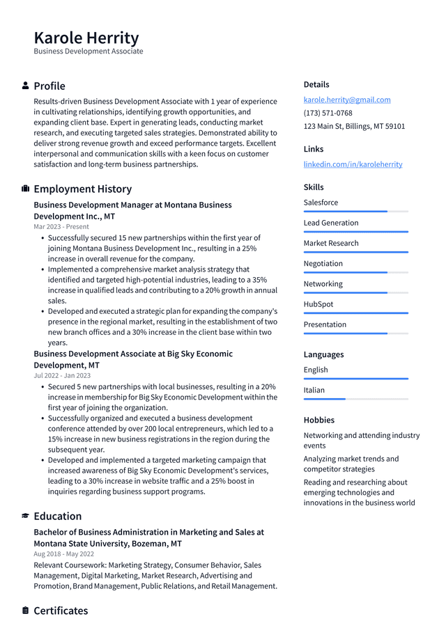 Pinterest Business Development Associate Resume Example