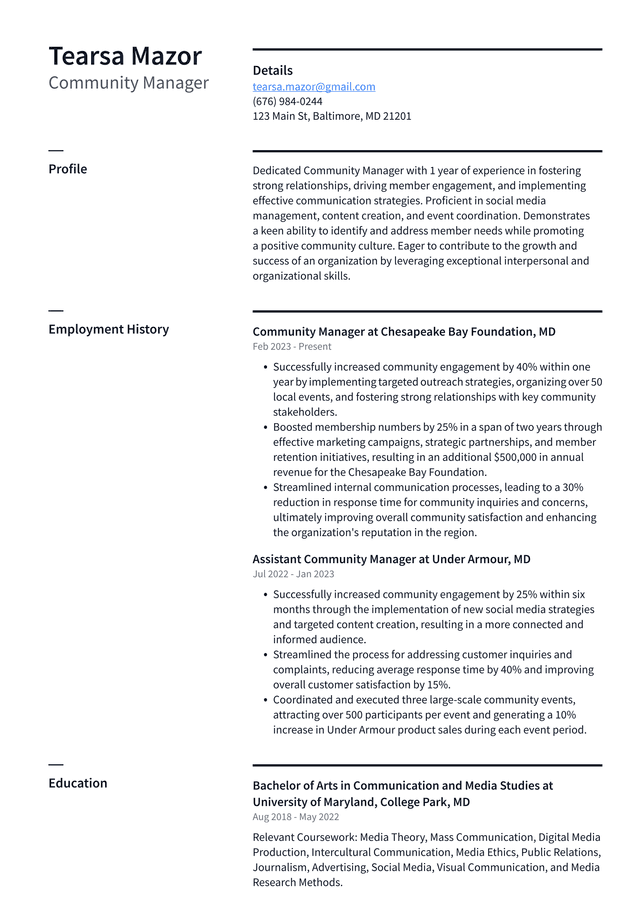 Pinterest Community Manager Resume Example