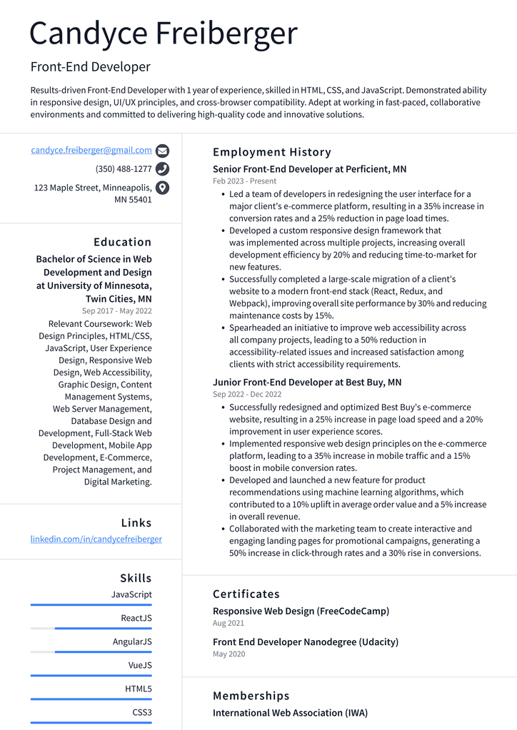 Pinterest Front-End Developer Resume Examples | ResumeCat