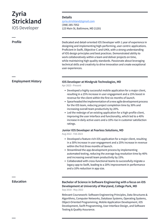 Pinterest IOS Developer Resume Example