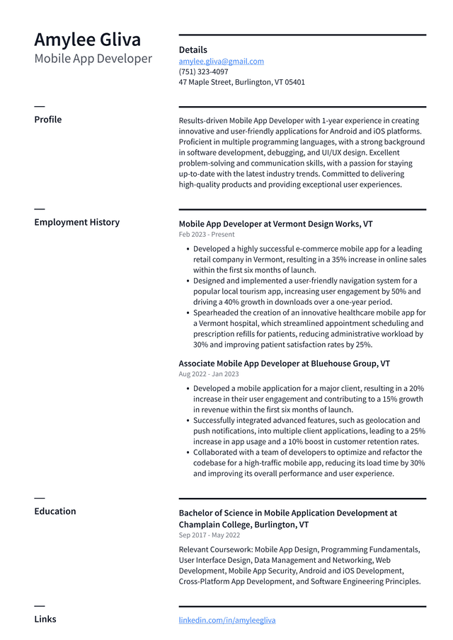 Pinterest Mobile App Developer Resume Example