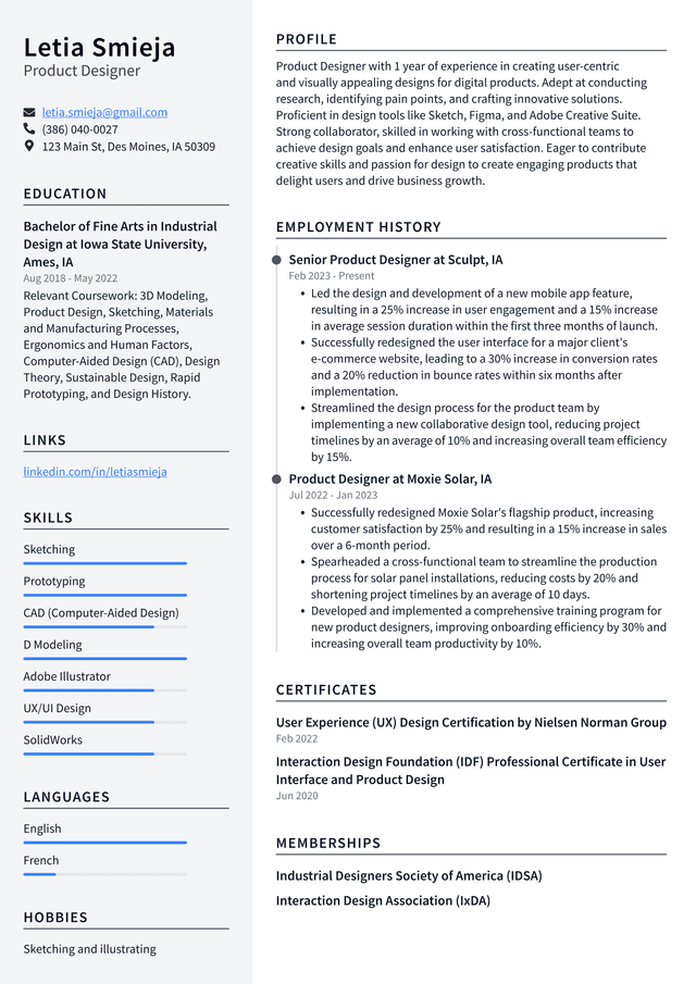 Pinterest Product Designer Resume Example