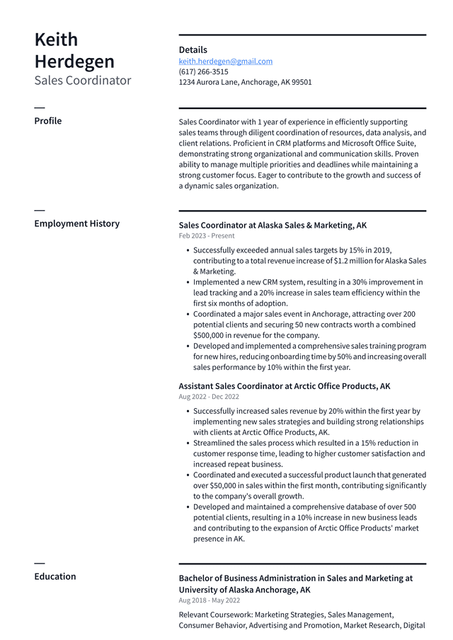 Pinterest Sales Coordinator Resume Example