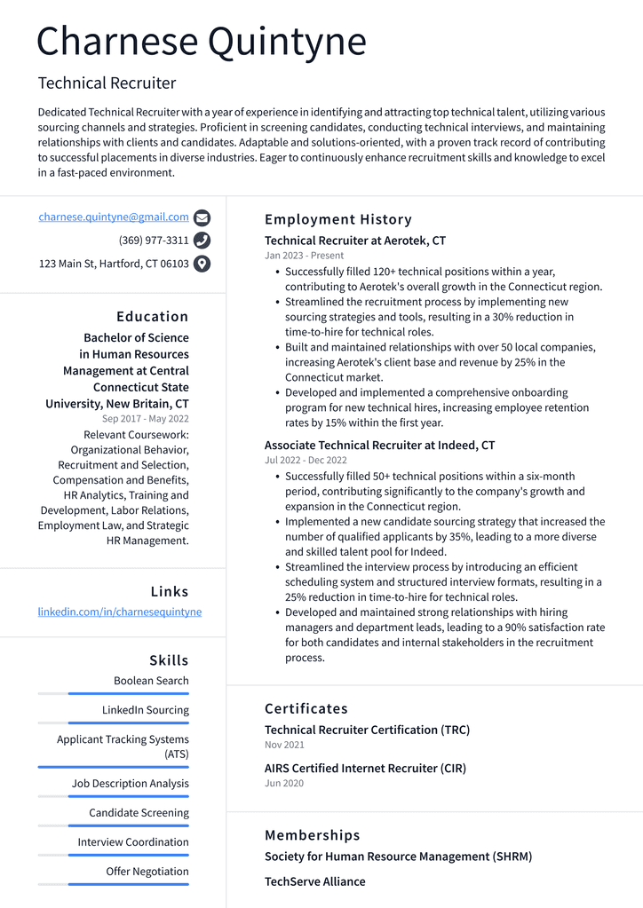 Pinterest Technical Recruiter Resume Examples | ResumeCat