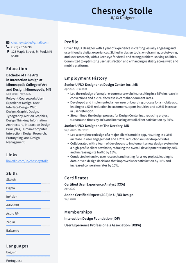 Pinterest UI/UX Designer Resume Example