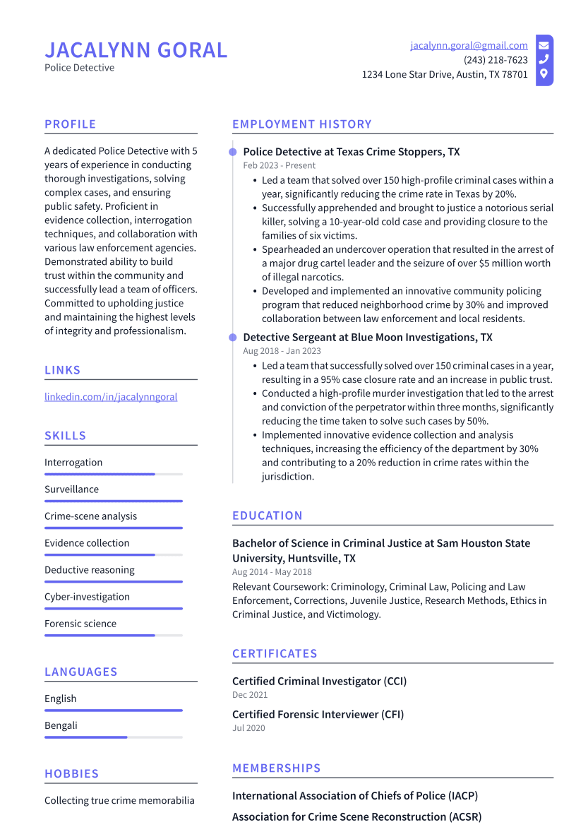 Police Detective Resume Example