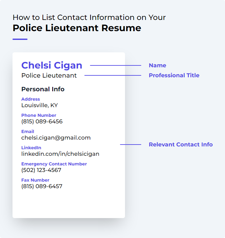 How to List Contact Information for a Police Lieutenant Resume