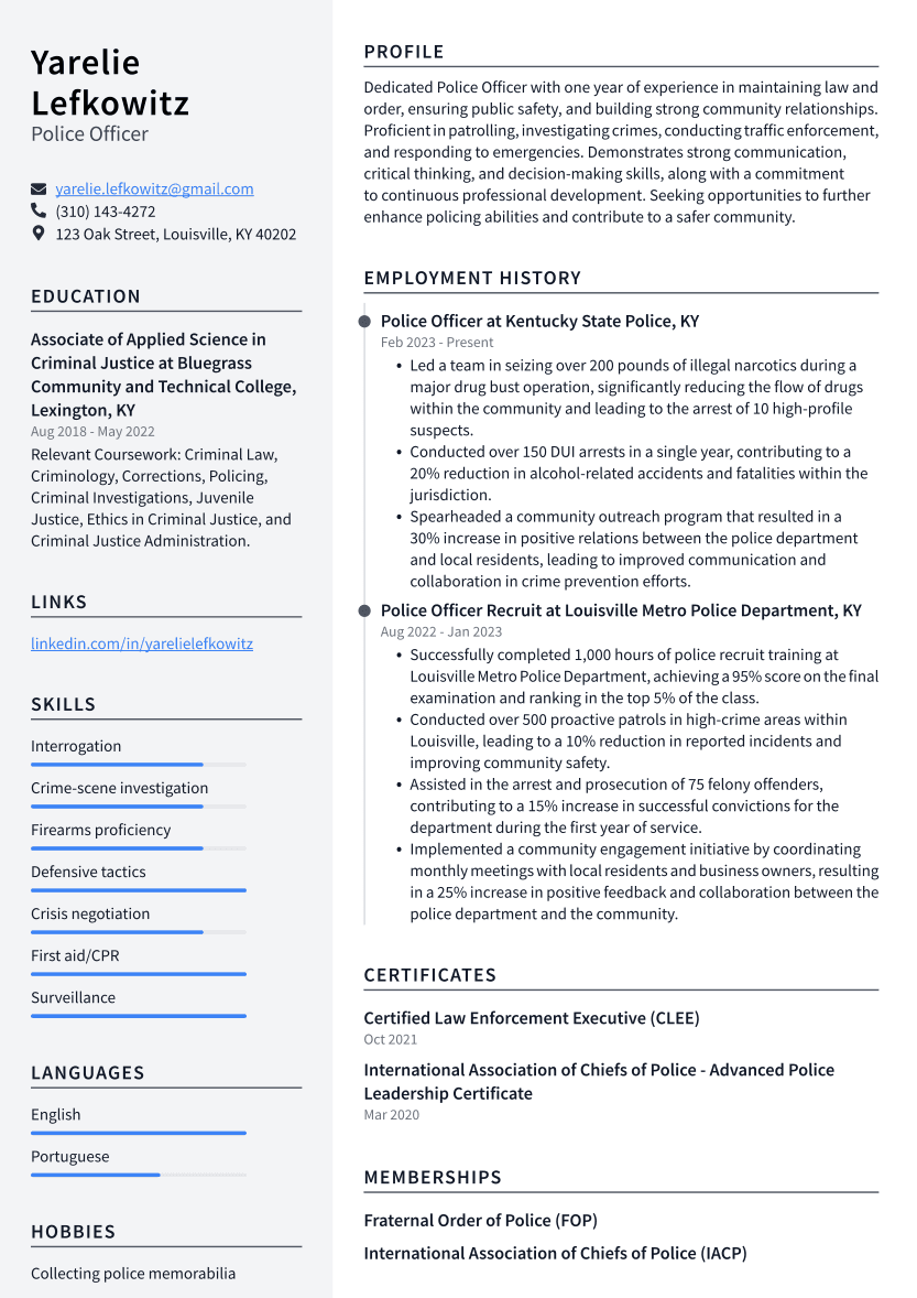 Police Officer Resume Example