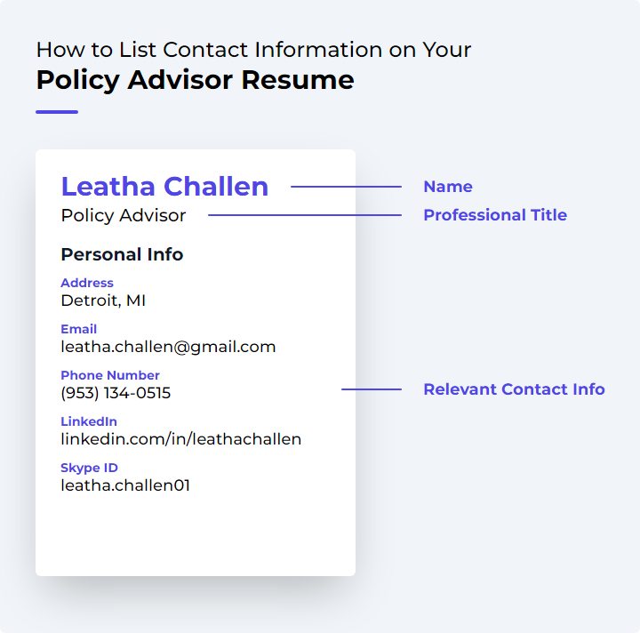 How to List Contact Information for a Policy Advisor Resume