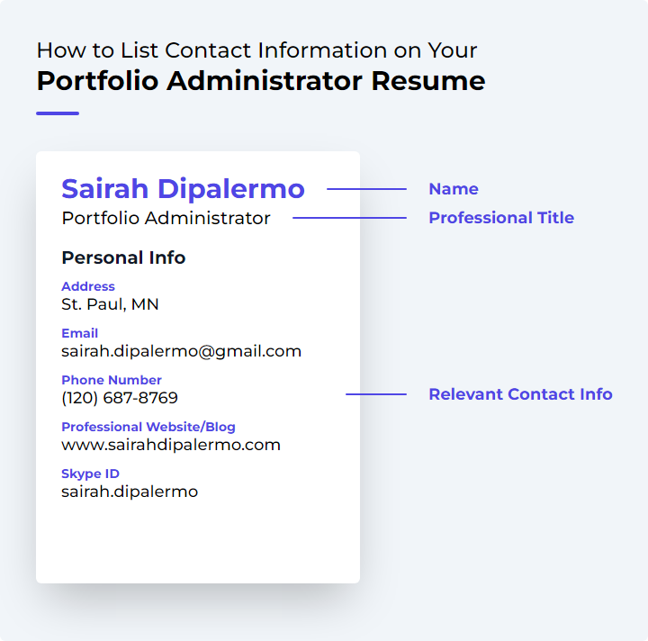 How to List Contact Information for a Portfolio Administrator Resume