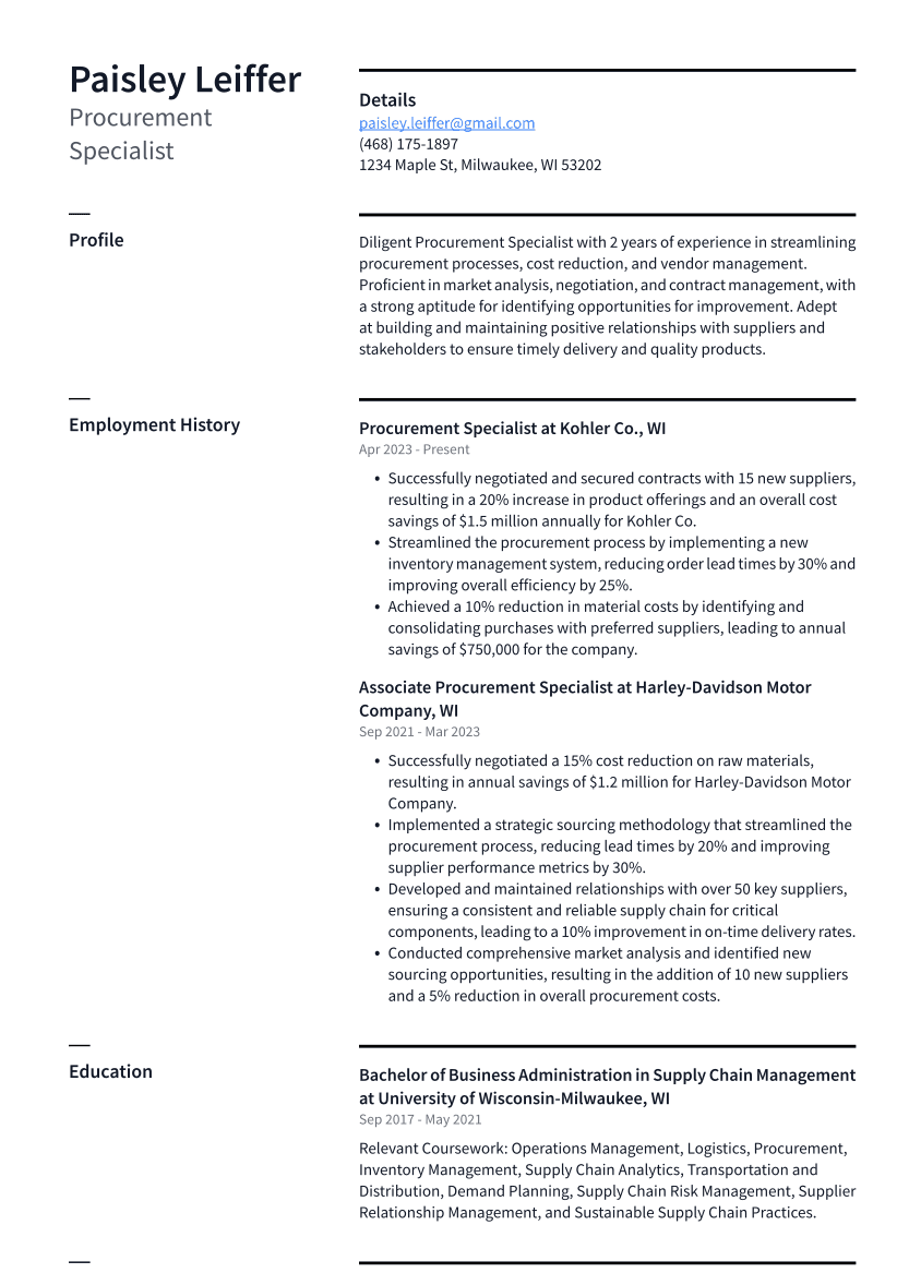 Procurement Specialist Cover Letter Examples And Templates   Procurement Specialist Resume Example WRdXv 