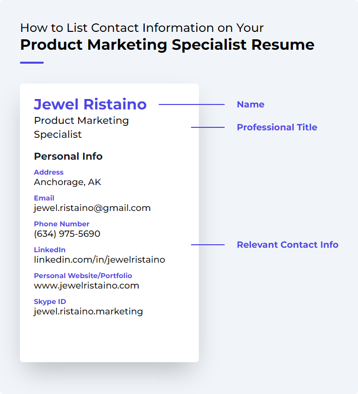 How to List Contact Information for a Product Marketing Specialist Resume