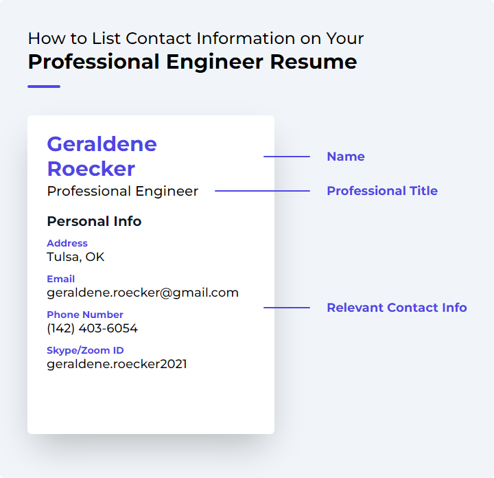 Professional Engineer Resume Contact Information Example