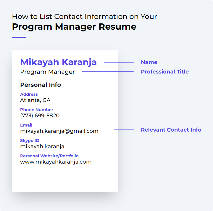 How to List Contact Information for a Program Manager Resume