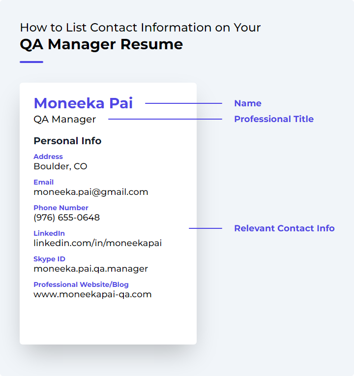 How to List Contact Information for a QA Manager Resume