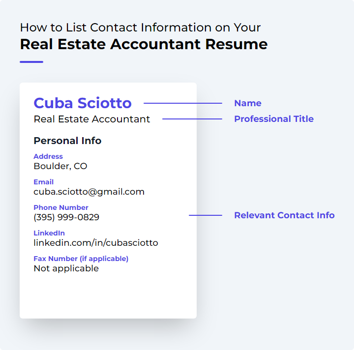 How to List Contact Information for a Real Estate Accountant Resume