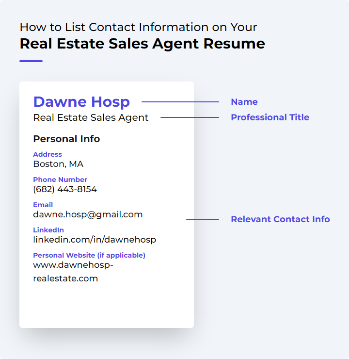 Real Estate Sales Agent Resume Contact Information Example