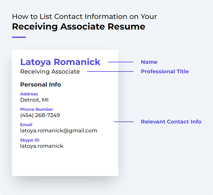 How to List Contact Information for a Receiving Associate Resume