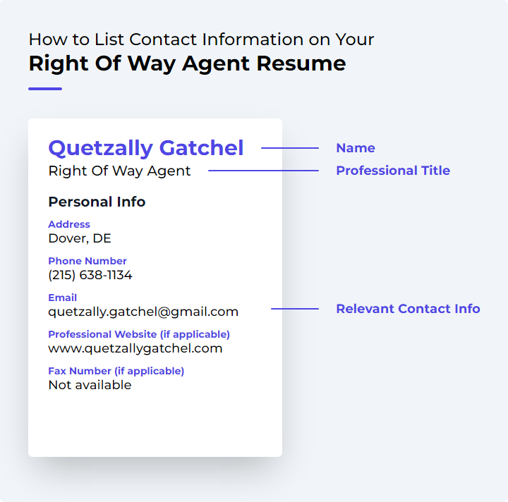 How to List Contact Information for a Right Of Way Agent Resume