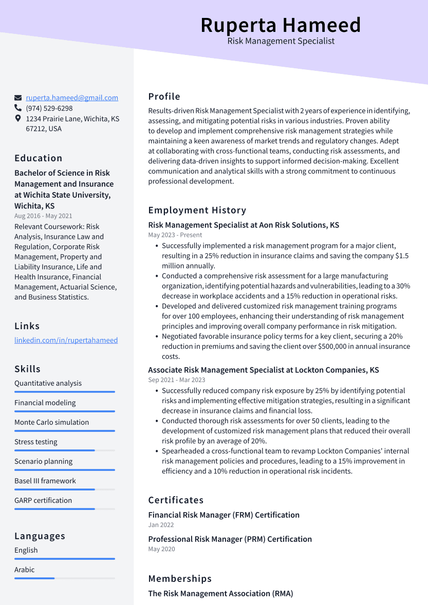 Top 16 Risk Management Specialist Resume Objective Examples