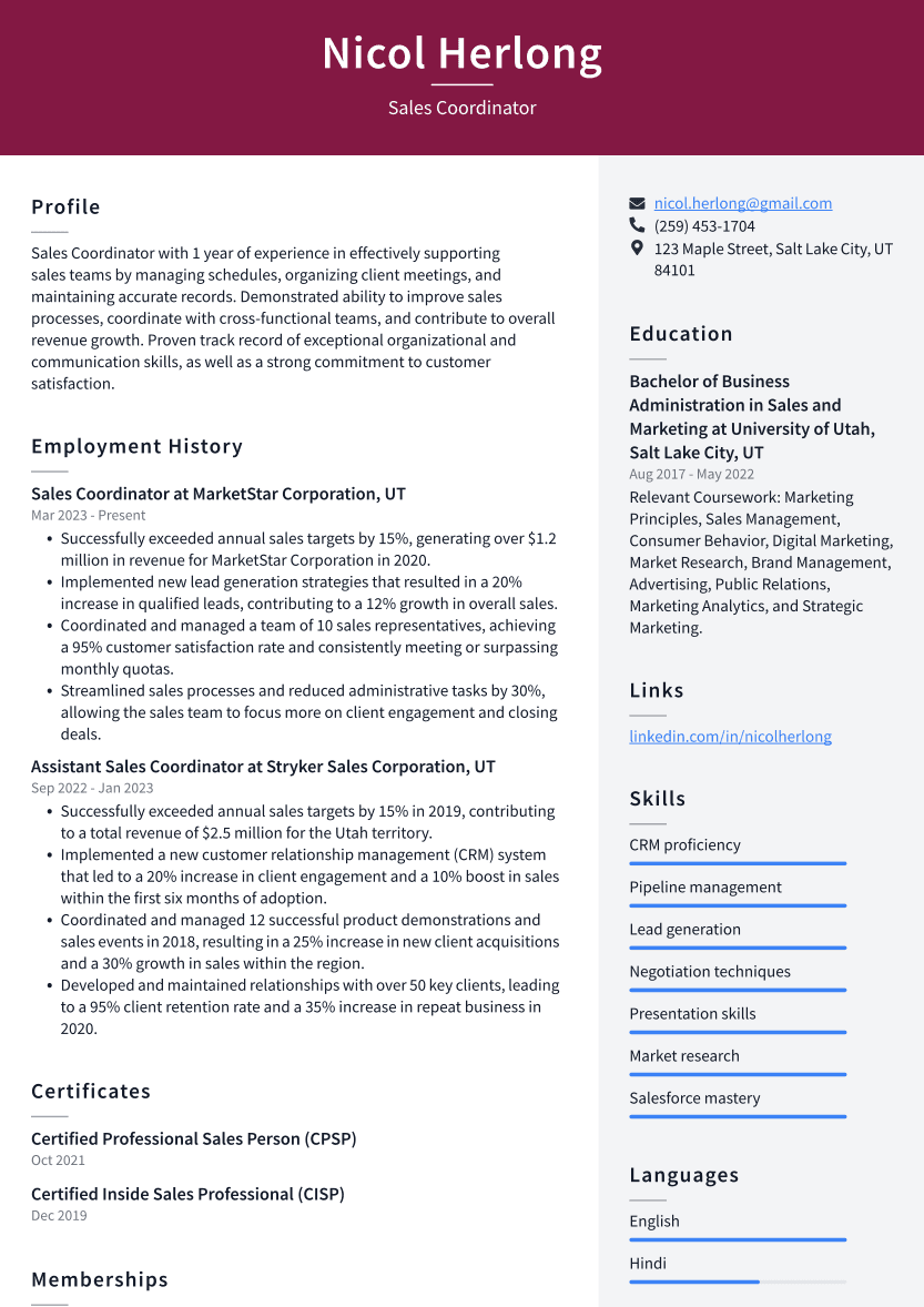 Top 18 Sales Coordinator Resume Objective Examples