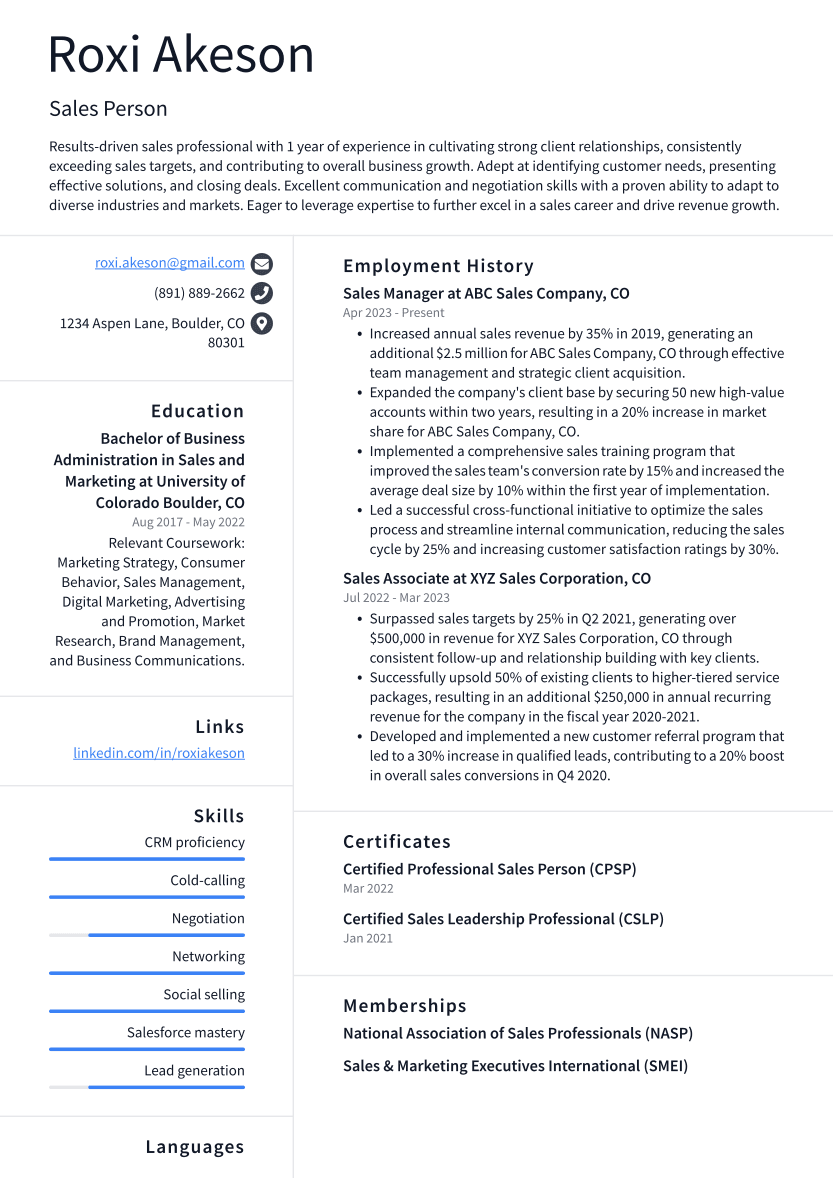 Top 17 Sales Person Resume Objective Examples ResumeCat