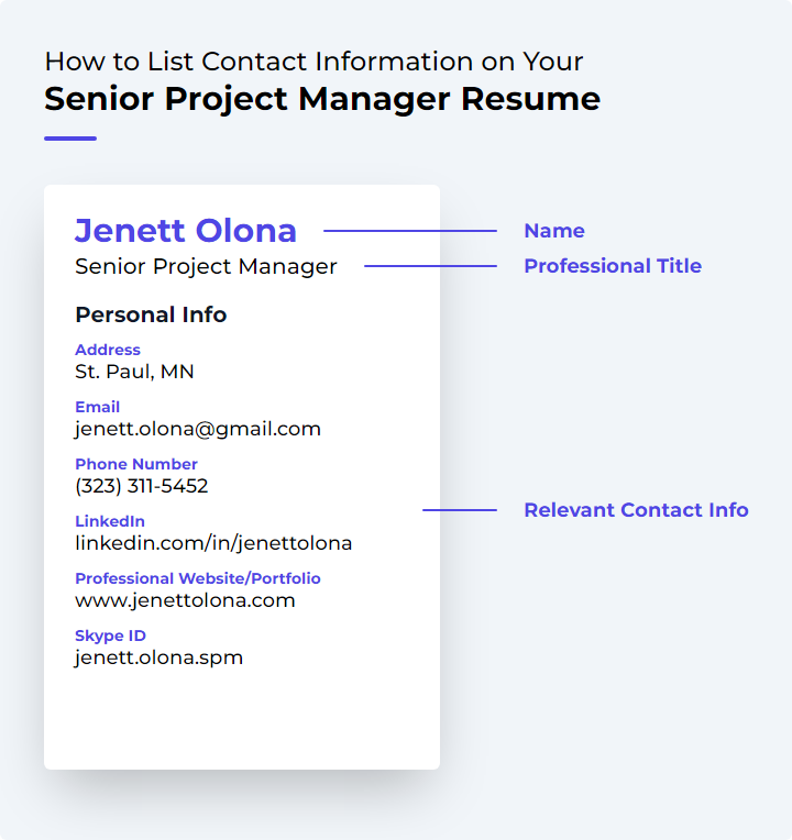 Senior Project Manager Resume Contact Information