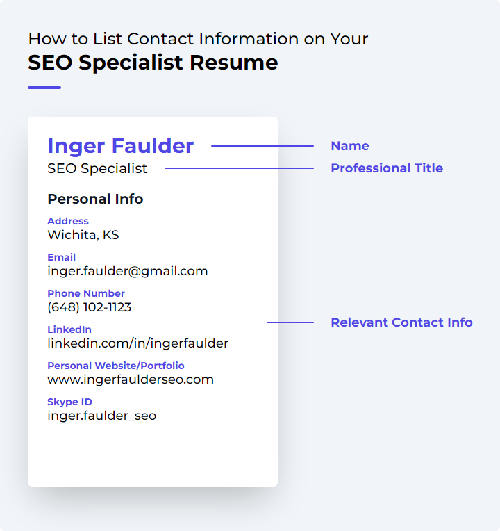 SEO Specialist Resume Contact Information Example