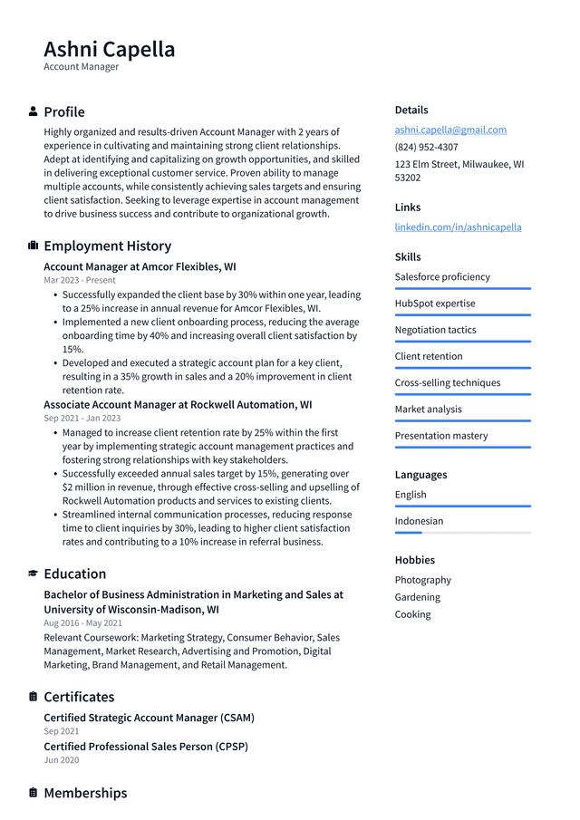 Snapchat Account Manager Resume Example