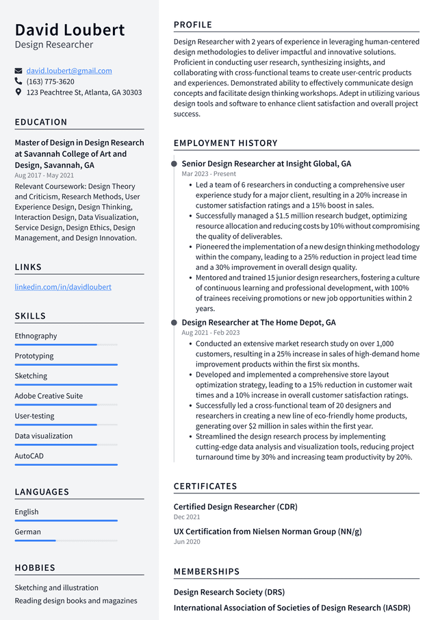 Snapchat Design Researcher Resume Example