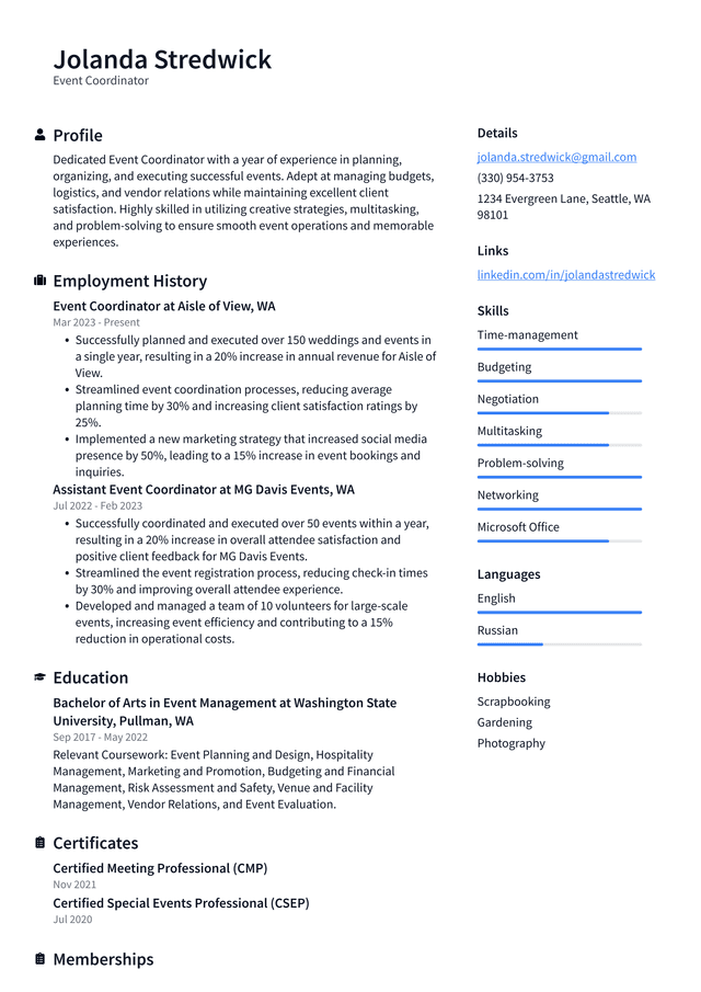 Snapchat Event Coordinator Resume Example