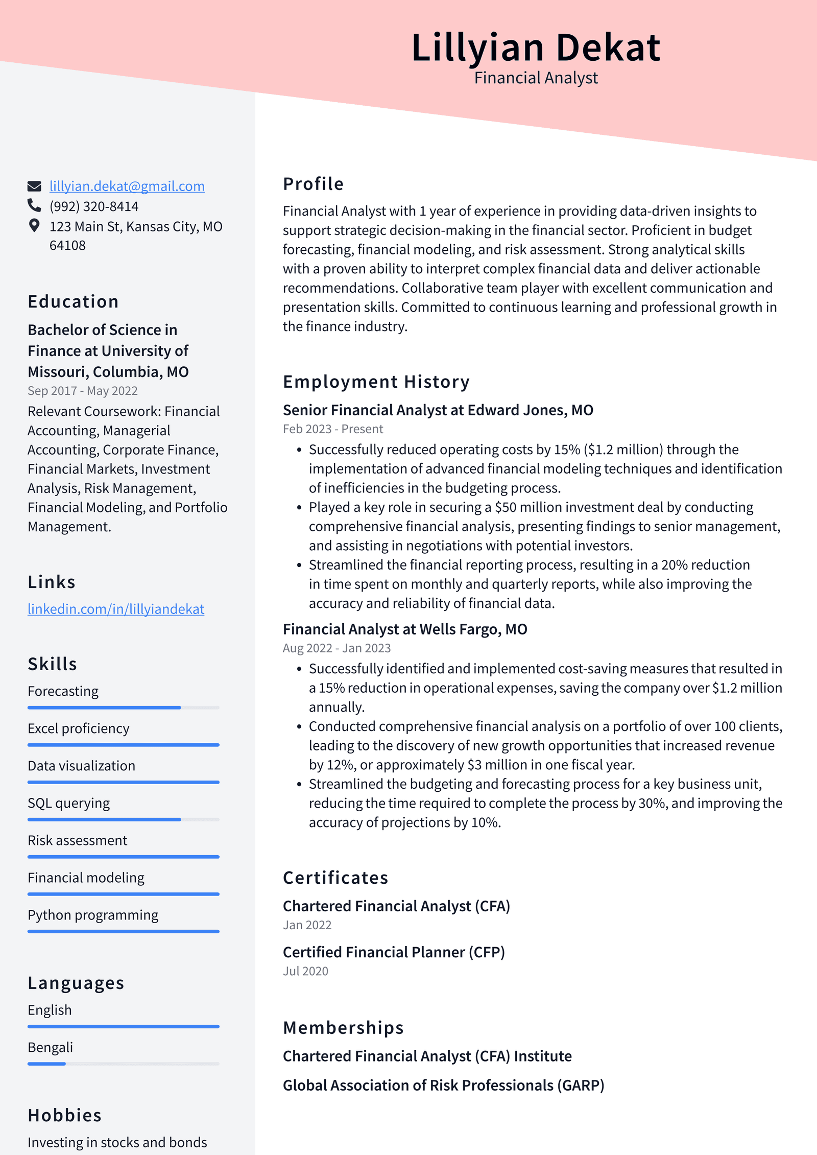 Snapchat Financial Analyst Resume Examples ResumeCat