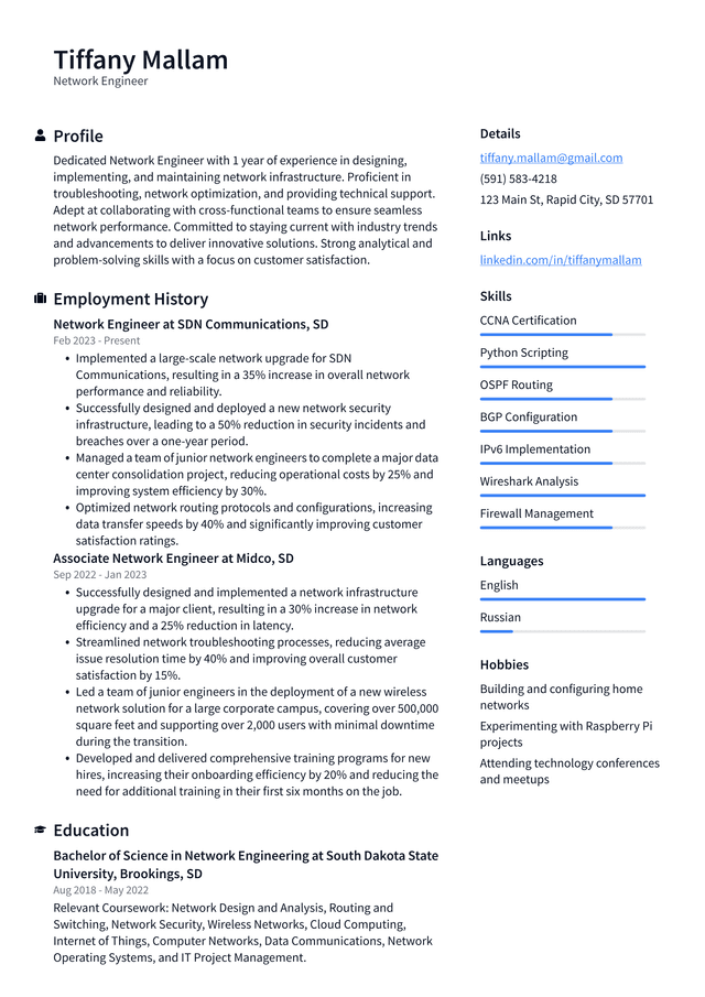 Snapchat Network Engineer Resume Example