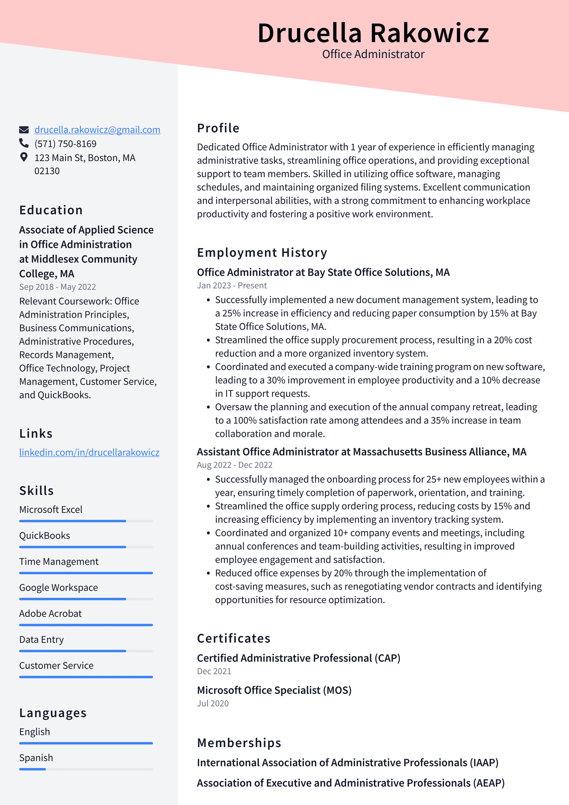 Snapchat Office Administrator Resume Examples | ResumeCat