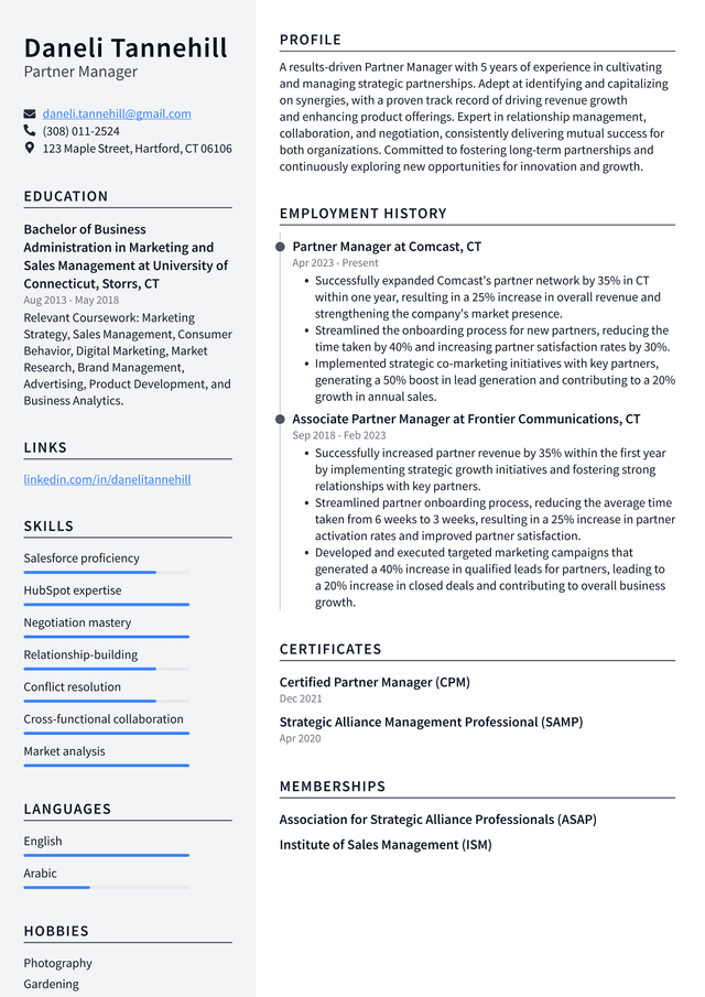 Snapchat Partner Manager Resume Example