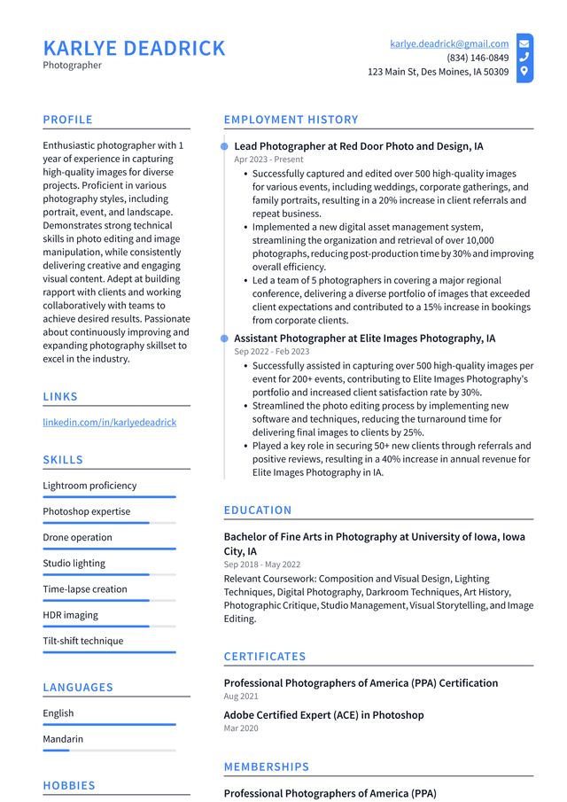 Snapchat Photographer Resume Example