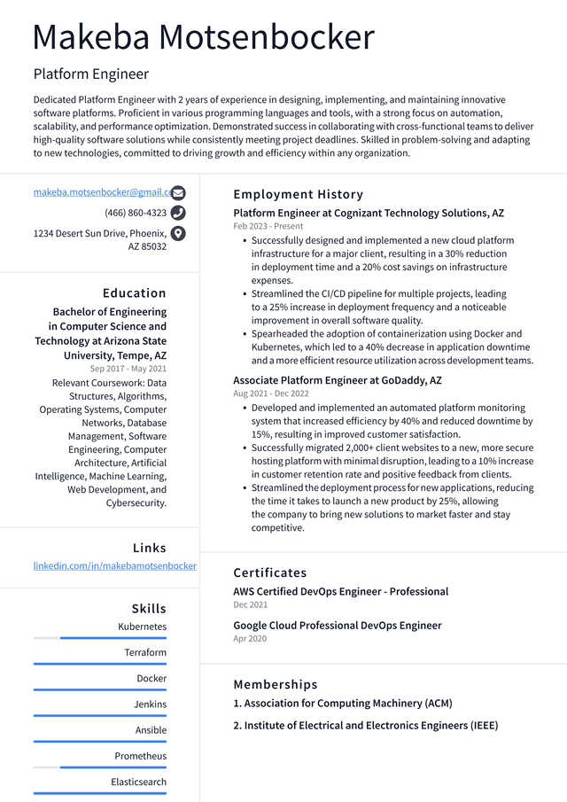 Snapchat Platform Engineer Resume Example