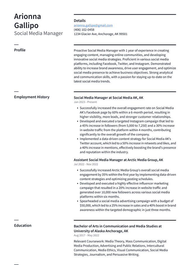 Snapchat Social Media Manager Resume Example