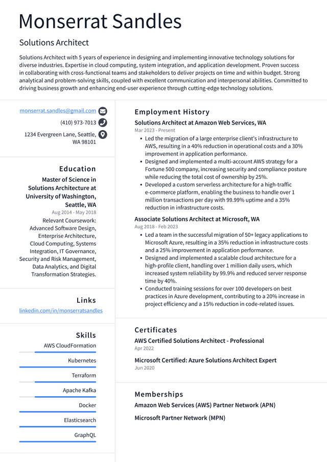 Snapchat Solutions Architect Resume Example